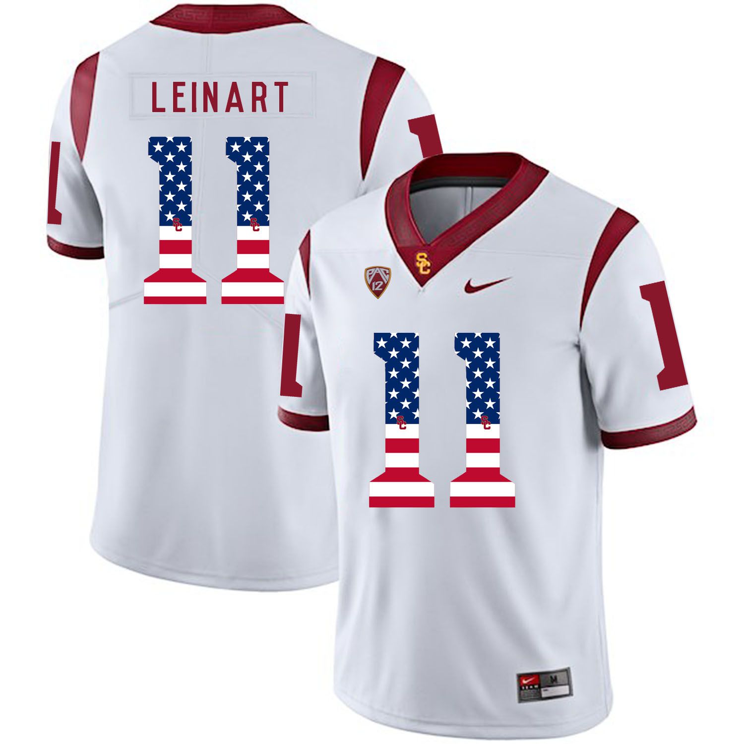 Men USC Trojans #11 Leinart White Flag Customized NCAA Jerseys